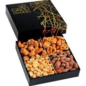 Valentines Day Flavored Nuts Gift Box - 4 Variety Sampler - Gourmet Nut & Pretzel Basket -