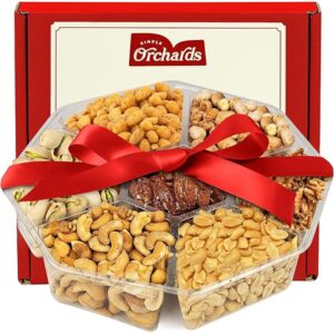 Valentines Day Nuts Gift Basket - 7 Sectional Platter With a Variety of Freshly Roasted Nuts